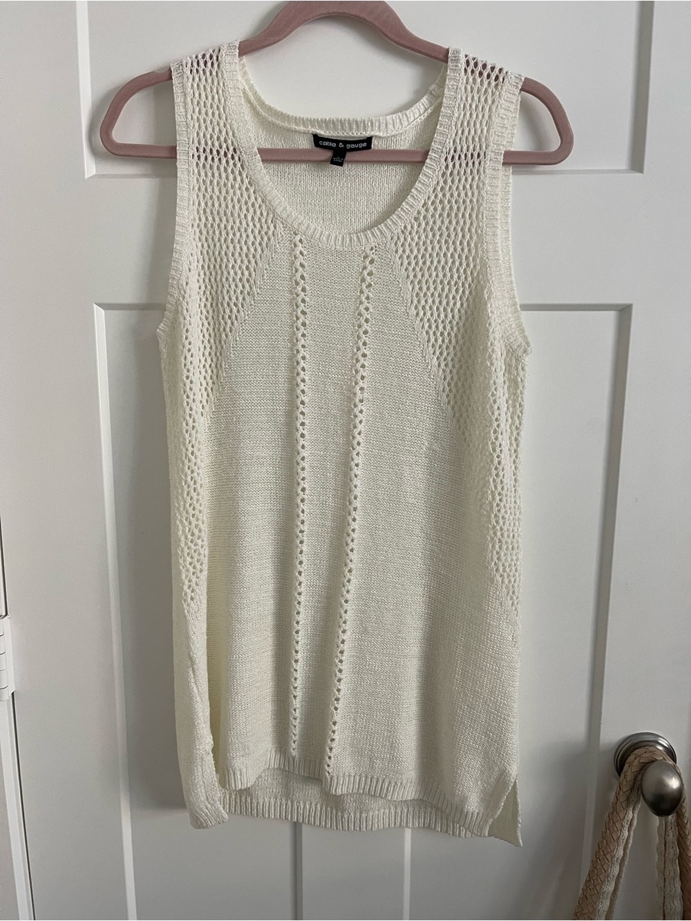 Cable & Gauge Ivory Openwork Knit Tank